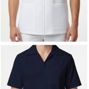 White And Navy Blue Mens Nursing Scrubs Top With Zip Front-Nursing Uniform